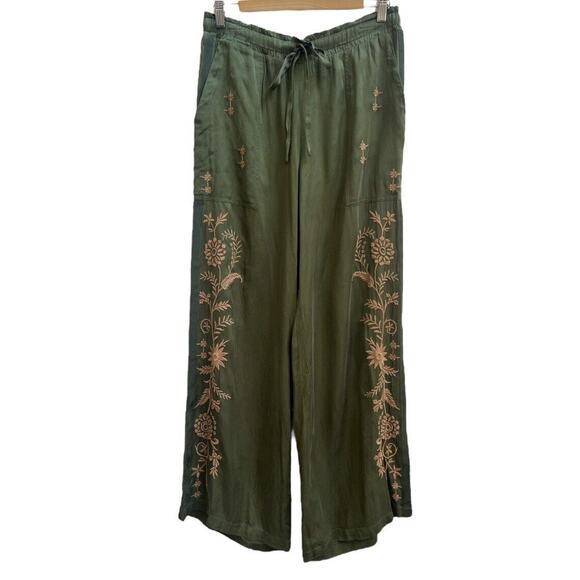 Johnny Was Pants NWT *READ Sz S Chloe Ribbon Pants Embroidered Boho Green - Picture 1 of 7
